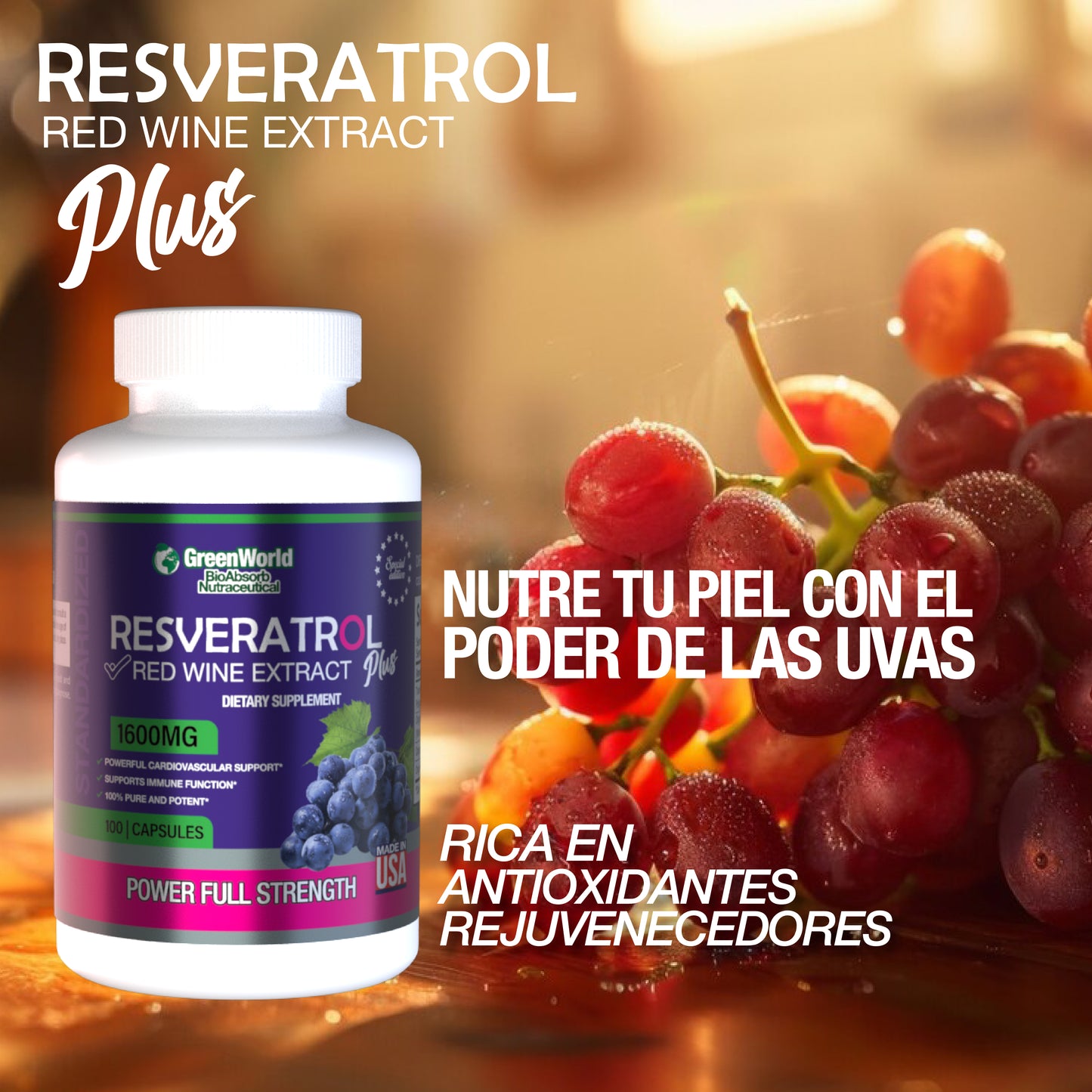 🌿 Resveratrol Premium – Antioxidante y Antienvejecimiento - 100 capsulas